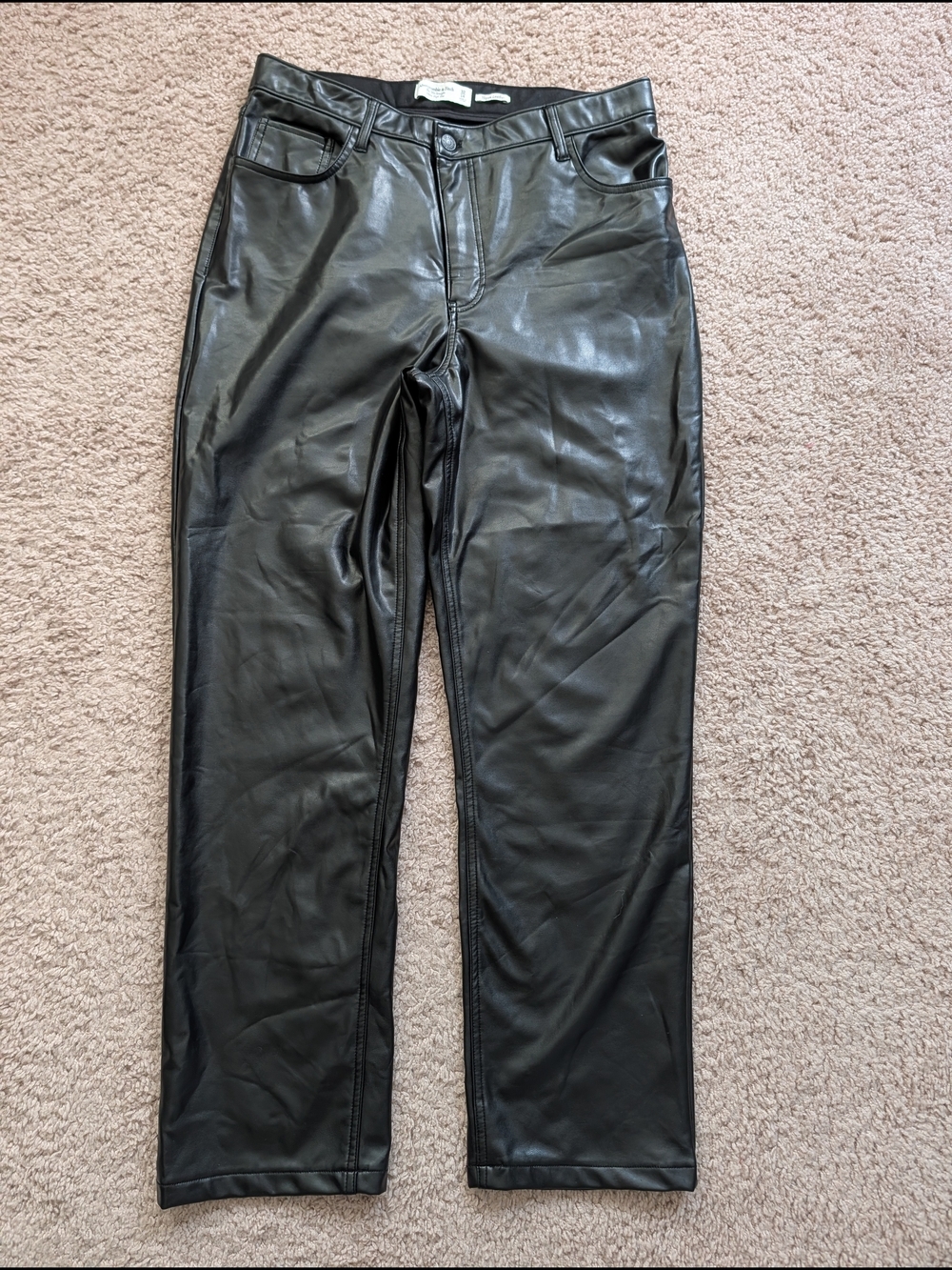 Abercrombie Cross Waist Vegan Leather Ultra High Rise 90s Straight Pants 32/14 - Picture 2 of 10